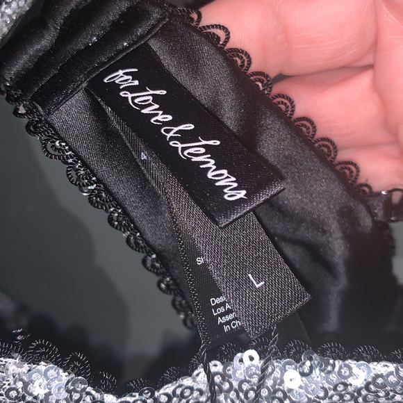 For Love & Lemons Sequin Glitter Silver Bustier Crop Top New With Tags NWT Large - Picture 2 of 16